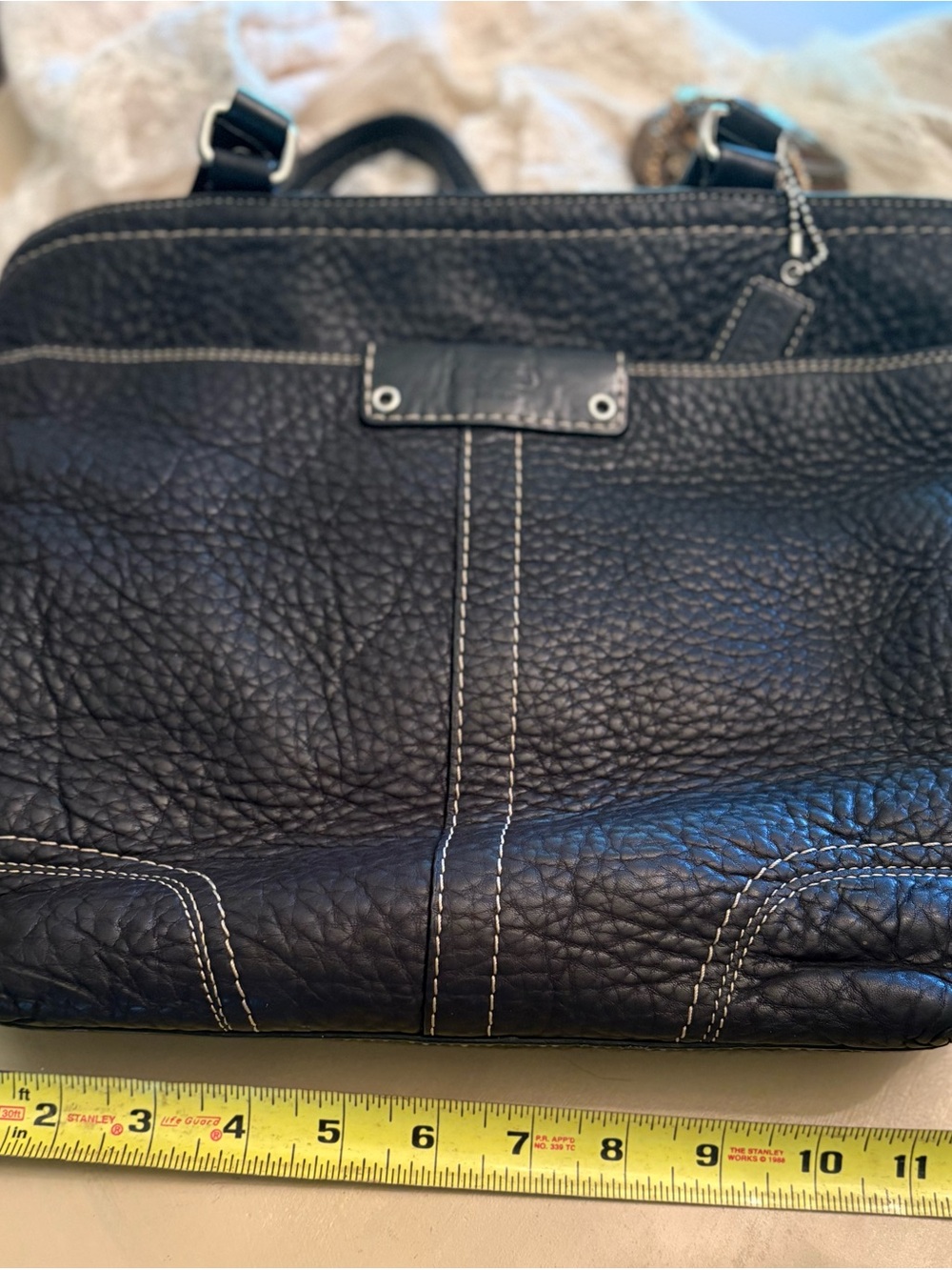 Coach Black Leather Shoulder Tote with Contrast Stitching - Picture 6 of 11